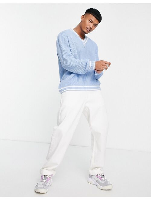 ASOS DESIGN fisherman rib cricket sweater in light blue