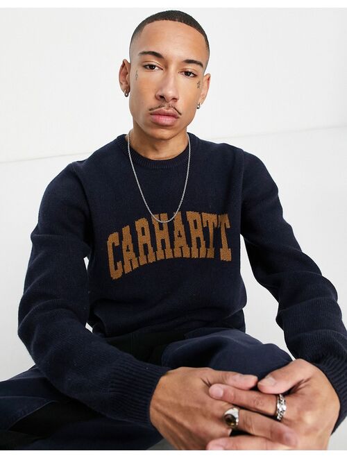 Carhartt WIP university script knitted sweater in navy