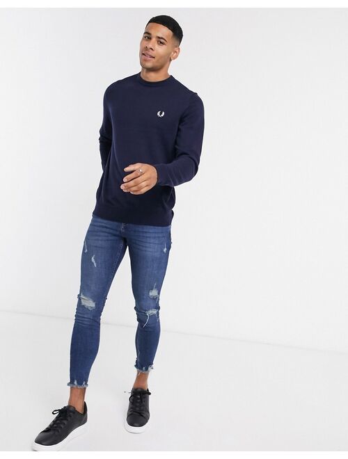 Fred Perry classic crew neck sweater in navy