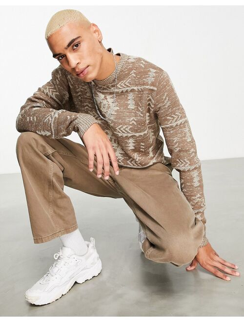 ASOS DESIGN knit sweater with textured pattern design in beige