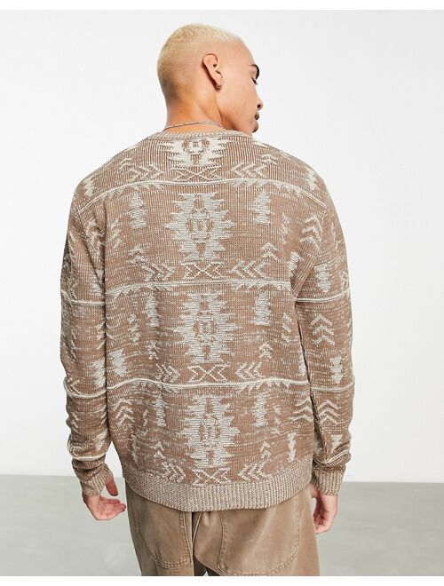 ASOS DESIGN knit sweater with textured pattern design in beige