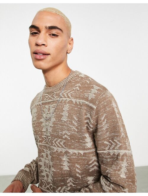 ASOS DESIGN knit sweater with textured pattern design in beige