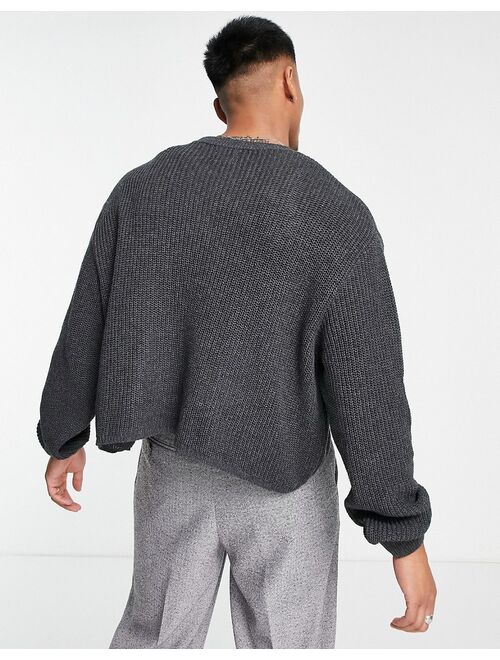 ASOS DESIGN knit wide rib sweater in charcoal