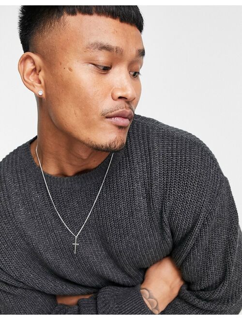 ASOS DESIGN knit wide rib sweater in charcoal