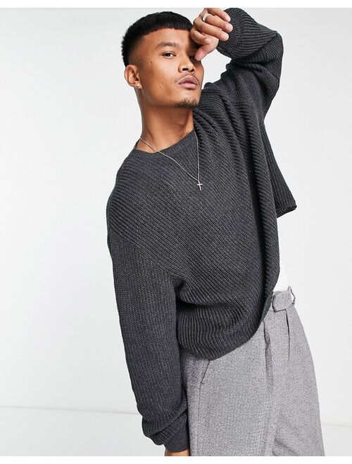 ASOS DESIGN knit wide rib sweater in charcoal