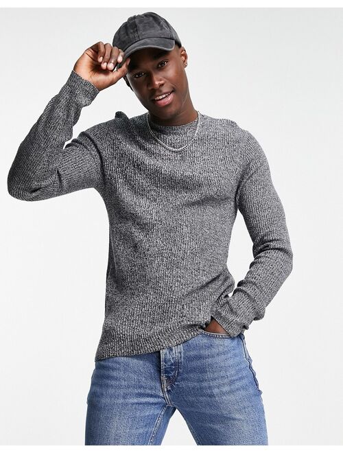 ASOS DESIGN muscle fit ribbed sweater in black and white twist