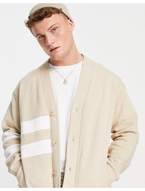 Topman stripe panel cardigan in stone