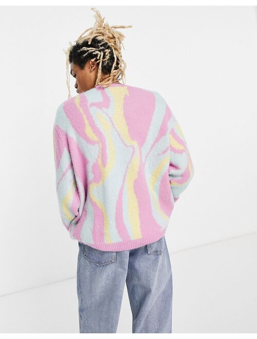 ASOS DESIGN knit sweater with abstract pattern in pastel