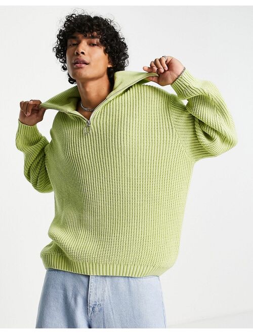 ASOS DESIGN oversized fisherman rib sweater in mint green with big collar