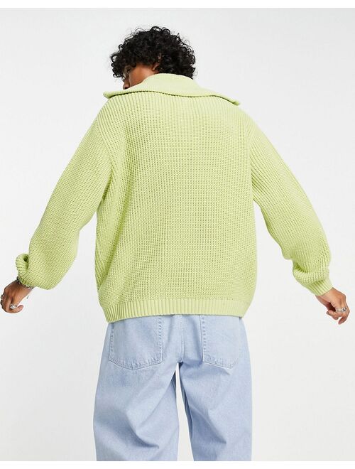 ASOS DESIGN oversized fisherman rib sweater in mint green with big collar