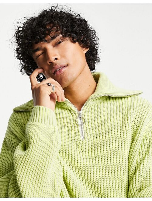 ASOS DESIGN oversized fisherman rib sweater in mint green with big collar