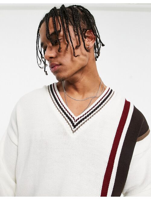 ASOS DESIGN knitted cricket sweater in off white