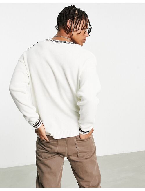 ASOS DESIGN knitted cricket sweater in off white