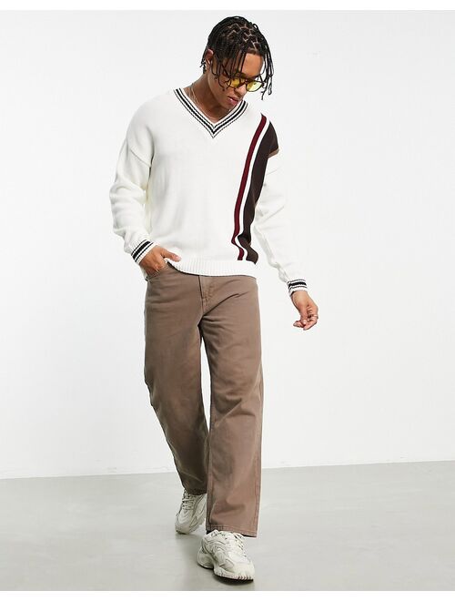 ASOS DESIGN knitted cricket sweater in off white