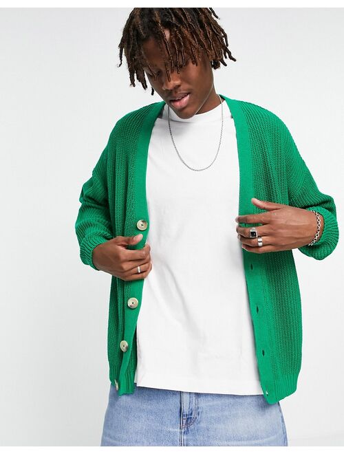 ASOS DESIGN knitted oversized fisherman rib cardigan in green