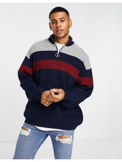 knit half zip ribbed sweater