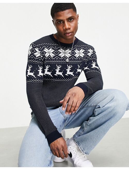 Jack & Jones Originals Christmas sweater in navy