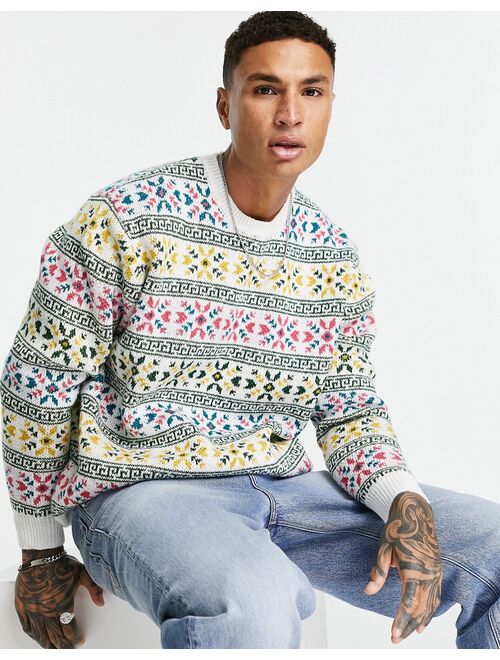 ASOS DESIGN heavyweight knit Christmas sweater with Fair Isle design in ecru