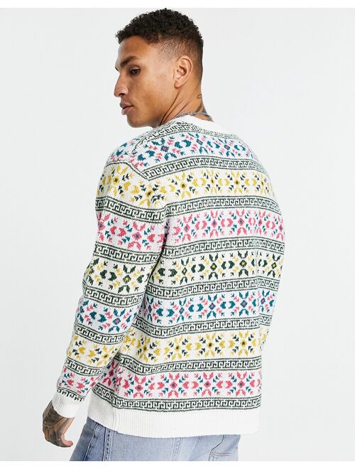 ASOS DESIGN heavyweight knit Christmas sweater with Fair Isle design in ecru