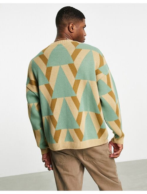 ASOS DESIGN oversized knitted sweater with geo design in green