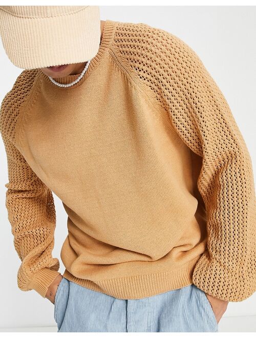 ASOS DESIGN oversized knitted sweater contrast sleeves in light brown