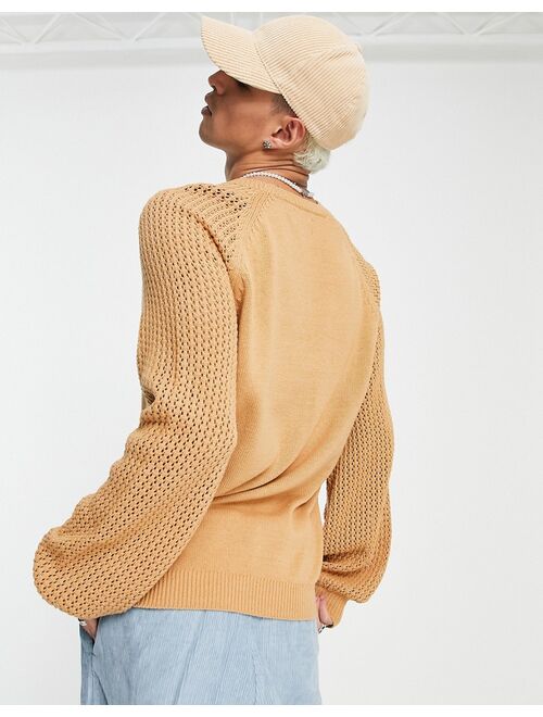 ASOS DESIGN oversized knitted sweater contrast sleeves in light brown