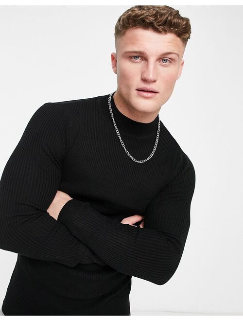 ASOS DESIGN knit muscle fit turtleneck sweater in black