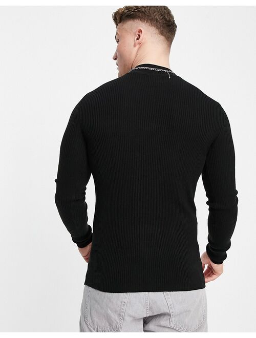 ASOS DESIGN knit muscle fit turtleneck sweater in black