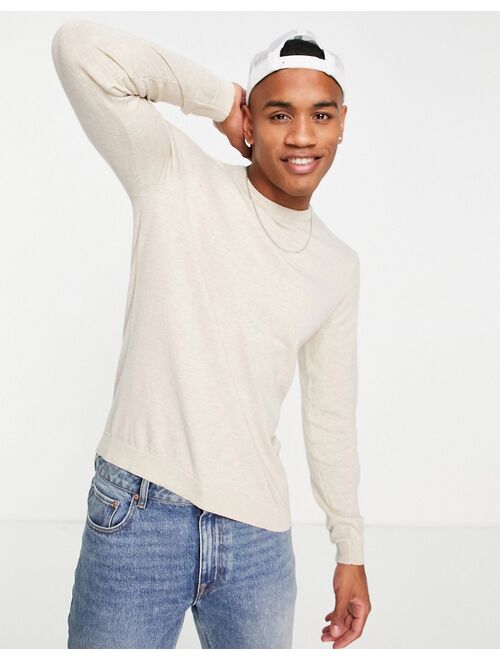 ASOS DESIGN knitted cotton sweater in oatmeal heather