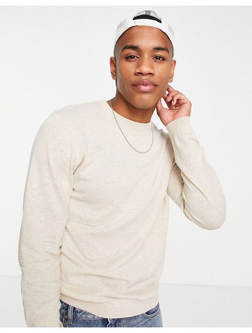 ASOS DESIGN knitted cotton sweater in oatmeal heather