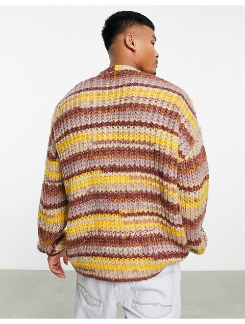 ASOS DESIGN chunky knit stripe cardigan in multi space dye