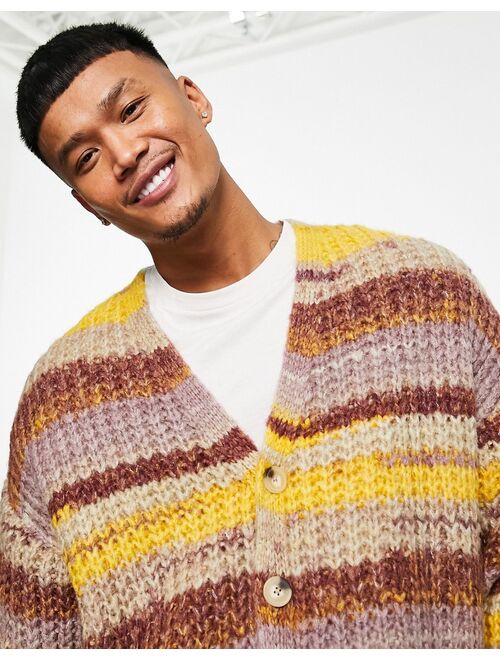 ASOS DESIGN chunky knit stripe cardigan in multi space dye