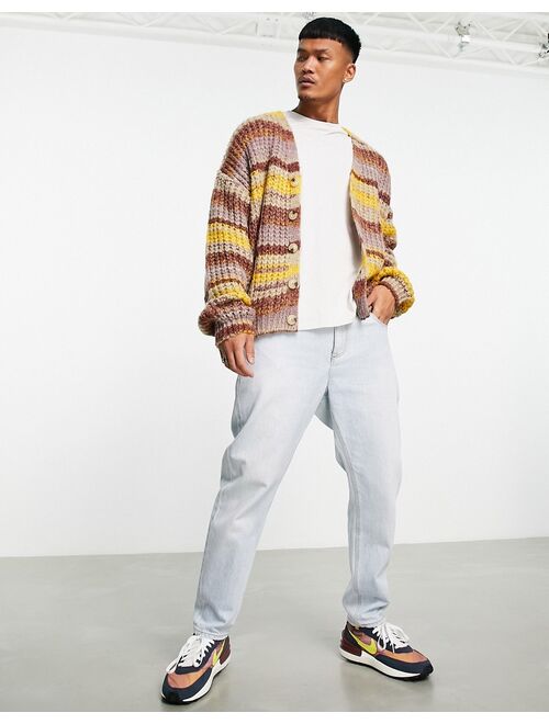 ASOS DESIGN chunky knit stripe cardigan in multi space dye