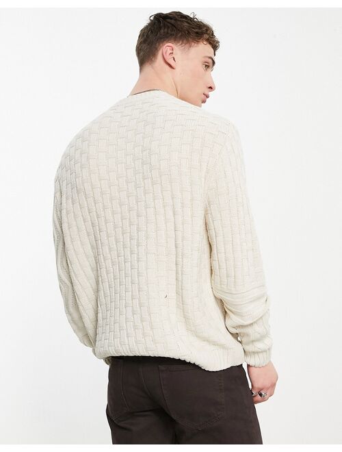 ASOS DESIGN cable knit sweater with spliced detail in beige