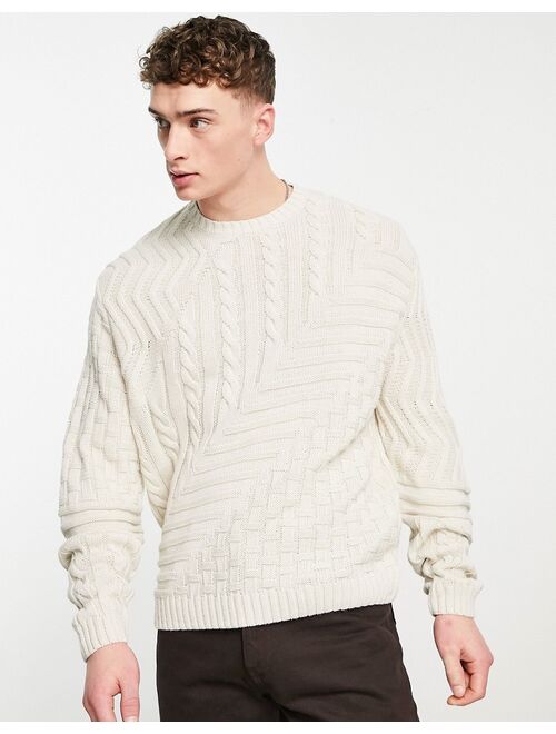 ASOS DESIGN cable knit sweater with spliced detail in beige