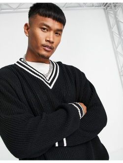 fisherman rib cricket sweater in black