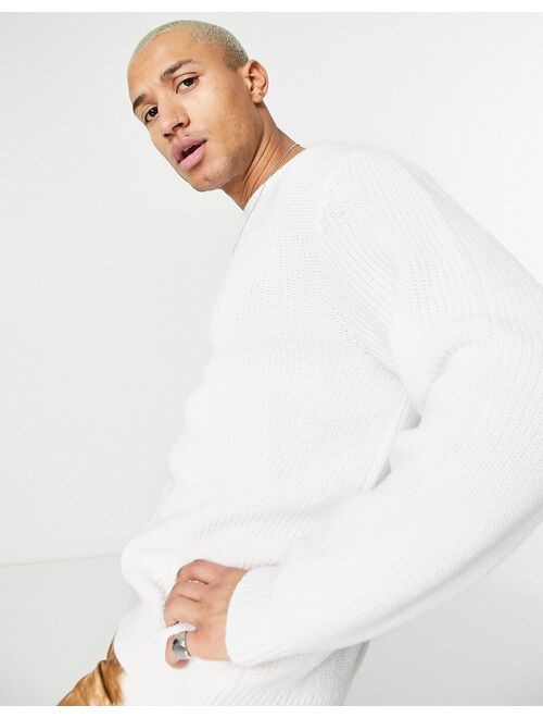 ASOS DESIGN oversized fisherman ribbed knit sweater in white