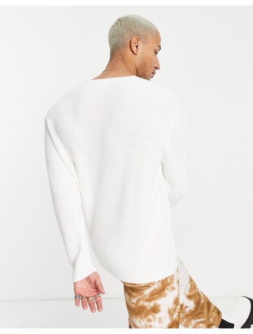 ASOS DESIGN oversized fisherman ribbed knit sweater in white