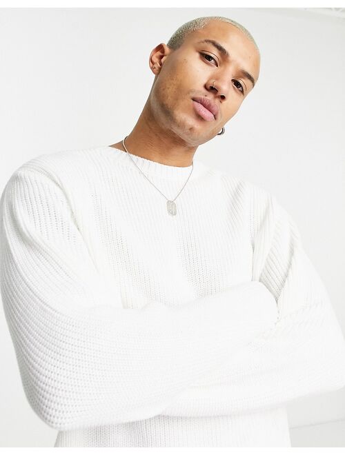 ASOS DESIGN oversized fisherman ribbed knit sweater in white