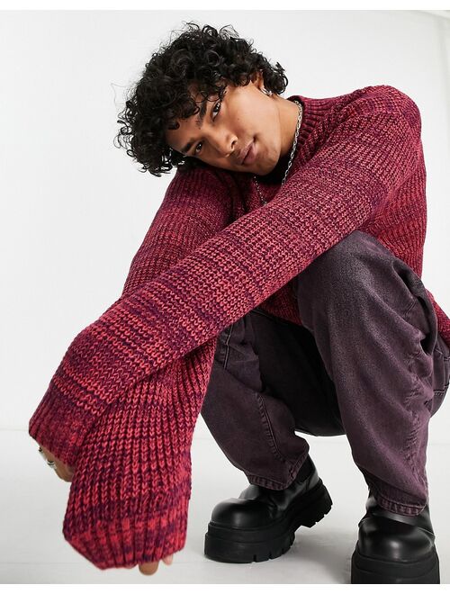 ASOS DESIGN oversized fisherman rib turtle neck sweater in raspberry twist