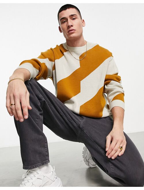 ASOS DESIGN knitted sweater with spliced stripe design