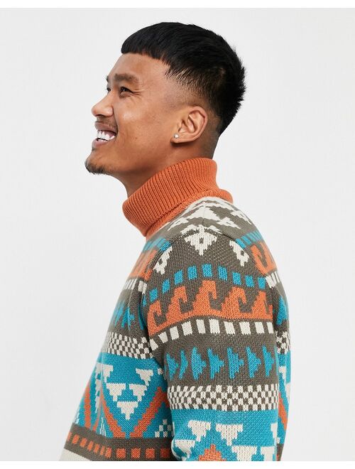 ASOS DESIGN knit Fair Isle roll neck sweater in neutral colors