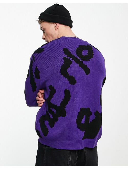 ASOS DESIGN knit sweater with all-over text in purple