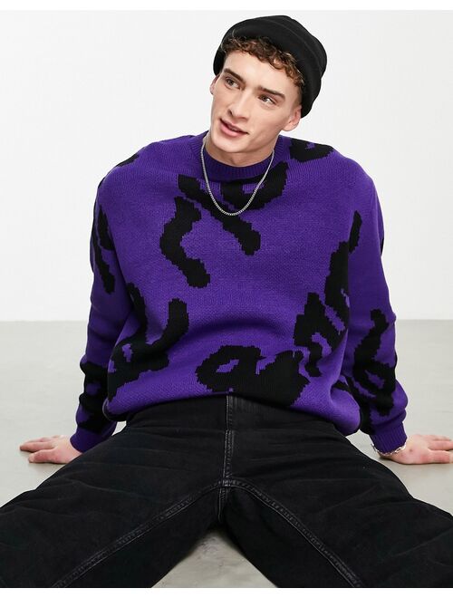 ASOS DESIGN knit sweater with all-over text in purple