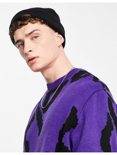 ASOS DESIGN knit sweater with all-over text in purple