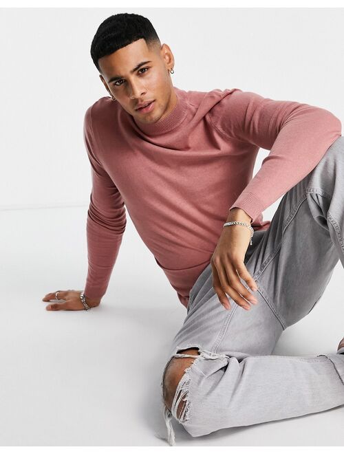 ASOS DESIGN cotton turtleneck sweater in pink