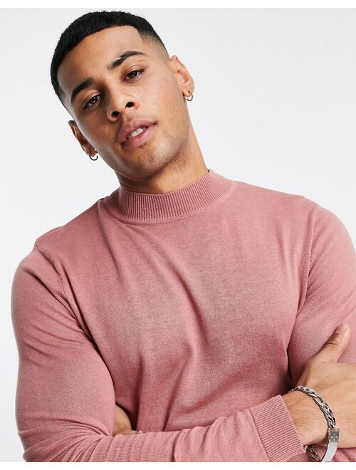 ASOS DESIGN cotton turtleneck sweater in pink