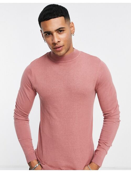 ASOS DESIGN cotton turtleneck sweater in pink