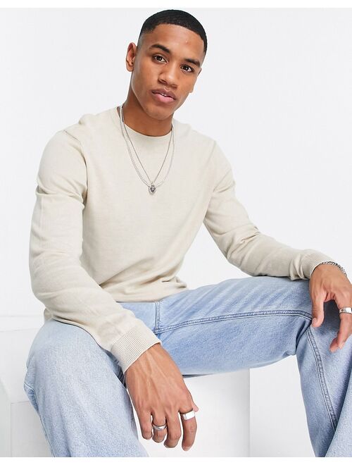 ASOS DESIGN cotton crew neck sweater in beige