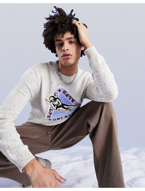 ASOS DESIGN knit speckled yarn sweater with ski applique